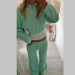 Women Soft Fabric Loungewear Two Piece Set Cropped Drawstring Hoodie Top Elastic Waist Wide Leg Sweatpants Street Tracksuit
