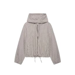 TFMLN Autumn Women Plaid Hooded Cropped Jacket 2026 New Zipper Drawstring Hem Long Sleeve Loose Casual Outerwear Lady Outfit