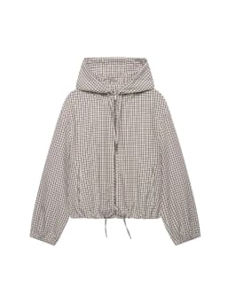 TFMLN Autumn Women Plaid Hooded Cropped Jacket 2026 New Zipper Drawstring Hem Long Sleeve Loose Casual Outerwear Lady Outfit