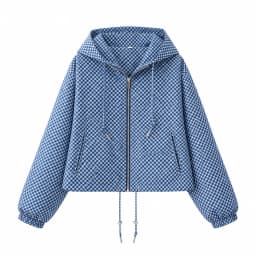 TFMLN Autumn Women Plaid Hooded Cropped Jacket 2026 New Zipper Drawstring Hem Long Sleeve Loose Casual Outerwear Lady Outfit