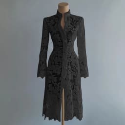 Women's Floral Lace Hollow Out Elegant Dress Solid Single-breasted Stand Collar Sweet Long Sleeve Cardigan Outwear Midi Dresses
