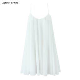 2025 BOHO Women White Big Backless Sling Dress O Neck Back Zipper Loose Swing Mini Short Dresses Holiday Robe