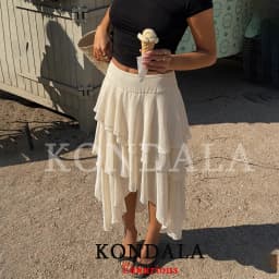 KONDALA Holiday Chic Ruffles Long Skirts Women Mid Waist Zipper Irregular Skirts Fashion 2026 Spring Summer Vacation Beach Skirt