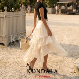 KONDALA Holiday Chic Ruffles Long Skirts Women Mid Waist Zipper Irregular Skirts Fashion 2026 Spring Summer Vacation Beach Skirt