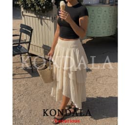 KONDALA Holiday Chic Ruffles Long Skirts Women Mid Waist Zipper Irregular Skirts Fashion 2026 Spring Summer Vacation Beach Skirt