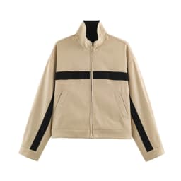 Women Khaki Jackets Autumn Female Chic Color Blocking Stand Collar Long Sleeved Zipper Coats Lady Casual Streetwear Jackets