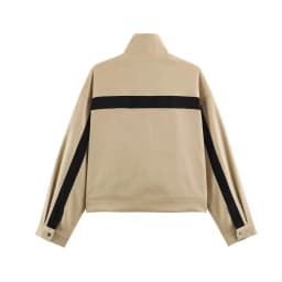 Women Khaki Jackets Autumn Female Chic Color Blocking Stand Collar Long Sleeved Zipper Coats Lady Casual Streetwear Jackets
