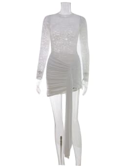 CNYISHE Lace Sheer Bodycon Sexy Club Women Dresses Solid Hip Wrap Fitness Skinny Trendy O Neck Long Sleeve Female Streetwear