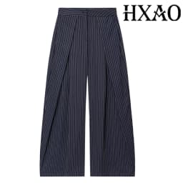 HXAO Women's Pants Baggy Wide Pants For Woman Minimalist Pleated Stripe Casual Pants Women Office Green Oversize Suit Trousers
