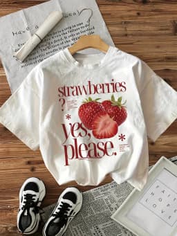 100% Cotton T-shirt Strawberry Graphic Print Women'S Vintage Casual Printed T Shirt Round Neck Short Sleeve Top Tee