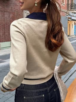 Korean Style Color Block Polo Neck Knitwear Women's Slim Fit Long Sleeve Base Shirt Autumn Winter Fashion Casual Top