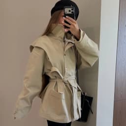 Elegant Women's Slim Trench Coat Stand Collar Zipper Button Irregular Waist Cinched Strap Puff Sleeve Jacket Autumn NEW Outfit