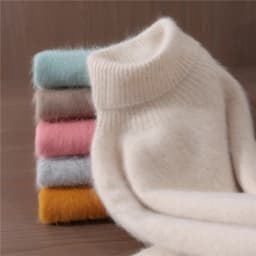 Autumn And Winter New 100% Mink Cashmere Sweater Ladies' High Lapel Solid Color Padded Pullover Wool Knitted Bottoming Shirt