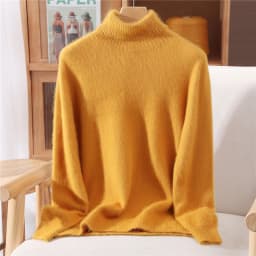 Autumn And Winter New 100% Mink Cashmere Sweater Ladies' High Lapel Solid Color Padded Pullover Wool Knitted Bottoming Shirt