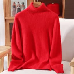 Autumn And Winter New 100% Mink Cashmere Sweater Ladies' High Lapel Solid Color Padded Pullover Wool Knitted Bottoming Shirt