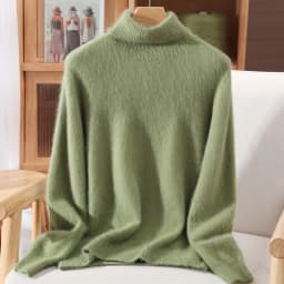 Autumn And Winter New 100% Mink Cashmere Sweater Ladies' High Lapel Solid Color Padded Pullover Wool Knitted Bottoming Shirt