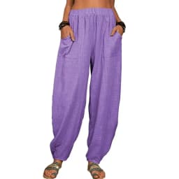 Women's Cotton Hemp Wide Leg Pants Summer Casual Vintage with Pockets Thin Beach Trousers Elastic Waist Retro Loose Harem Female
