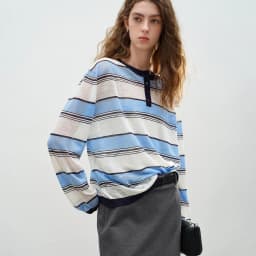 TOYOUTH Women Slub Linen Knit Tops 2026 Spring New Sporty Striped Loose Crew Neck Lightweight Blouses