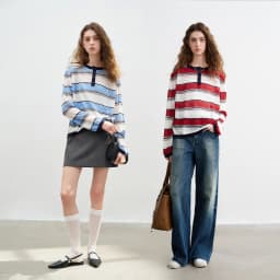 TOYOUTH Women Slub Linen Knit Tops 2026 Spring New Sporty Striped Loose Crew Neck Lightweight Blouses