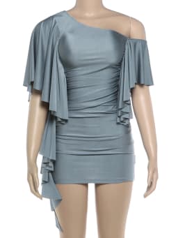 Nibber Off Shoulder Mini Dress Woman Sexy Fashion Skew Collar Flared Sleeve Skinny Peach Hip Midnight Club Party Elegant Bodycon