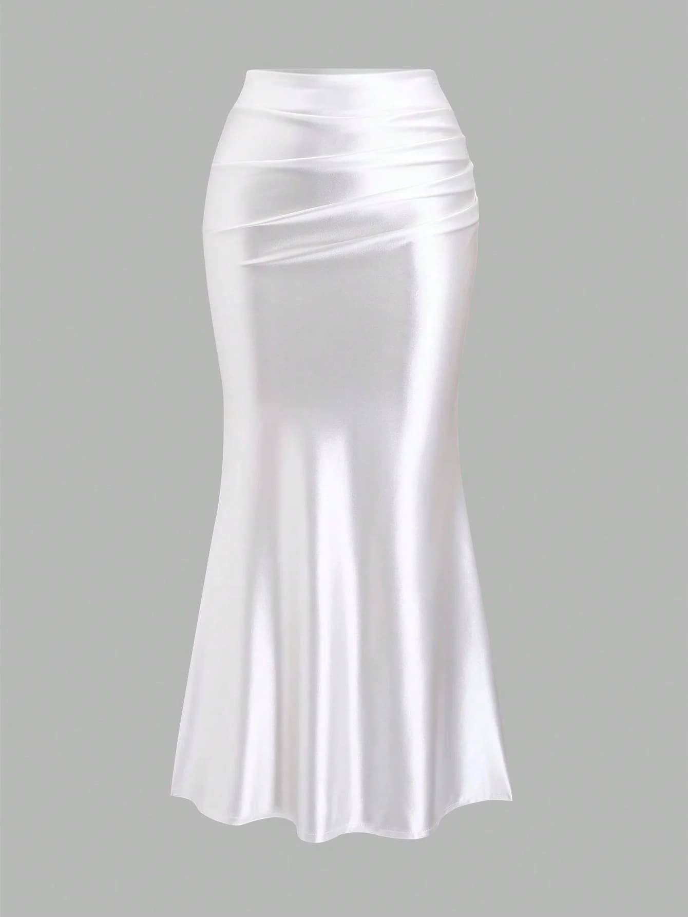 White Pleated Fishtail Skirt