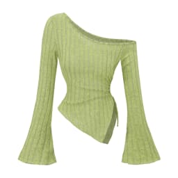Women's Off-Shoulder Cross Long-Sleeved Slim Fit T-Shirt Asymmetrical Street Style Casual Elegant Top with Trumpet Sleeves