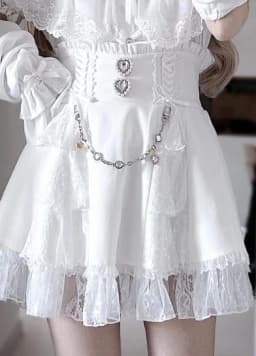 Japanese Sweet Lolita Style Mini Skirt Women Retro Elegant Lace Bandage Party Cake Skirts Female Gothic Y2k Metal Buckle Skirts