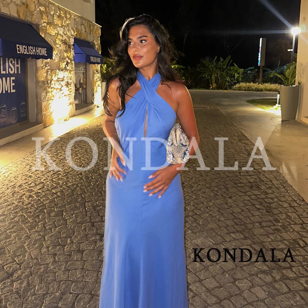 KONDALA Women Elegant Crossed Halter Slim Long Dress 2026 Summer Trendy Holiday Chic Backless Dress Female Romantic Dinner Dress