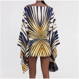 Holiday Loose Striped Mini Dress Women Round Neck Batwing Sleeve Lace Up Chic Dresses Female 2026 Summer Vacation Beach Robe New