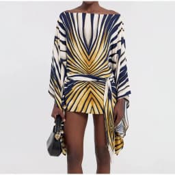 Holiday Loose Striped Mini Dress Women Round Neck Batwing Sleeve Lace Up Chic Dresses Female 2026 Summer Vacation Beach Robe New