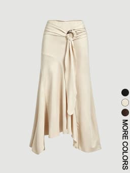 Ladies High Waist Midi Skirt with O-Ring Belt Detail Asymmetrical Gathered Hem And Fish Tail Design for Women