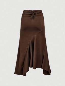 Ladies High Waist Midi Skirt with O-Ring Belt Detail Asymmetrical Gathered Hem And Fish Tail Design for Women