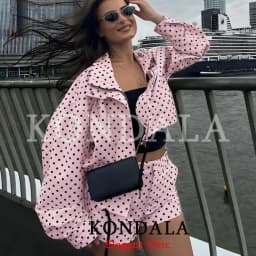 Lady Casual Polka Dot Jacket Stand-up Collar Bubble Yarn Loose Jacket 2026 Spring Fall Fashion High Street Holiday Women Jacket