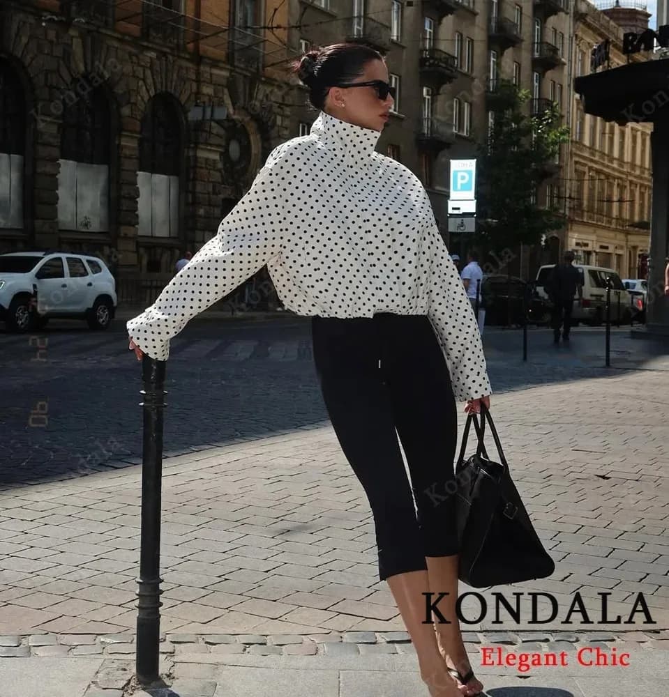 Lady Casual Polka Dot Jacket Stand-up Collar Bubble Yarn Loose Jacket 2026 Spring Fall Fashion High Street Holiday Women Jacket