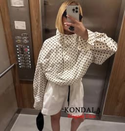 Lady Casual Polka Dot Jacket Stand-up Collar Bubble Yarn Loose Jacket 2026 Spring Fall Fashion High Street Holiday Women Jacket