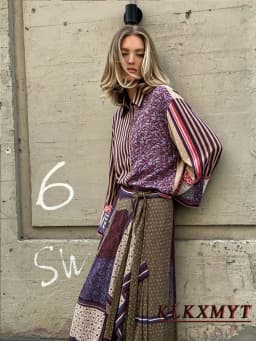 Women Fashion Stripe Print Sets Leisure Short Sleeve Button Shirt + Asymmetry Hem Fold Skirts Summer Autumn Vacation 2 Pieces