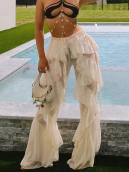 Weird Puss Irregular Tierred Flare Pants Women Y2K Patchwork See Through Summer Hipster Wild Basic Street Trend Classic Trousers