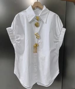 Luxury Design Removable Sequins Blouses Shirts Women 2026 Summer Trend Short Sleeve Black White Tops for Women рубашка женская