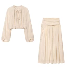 NLZGMSJ 2026 Summer Casual Women Suit O-neck Wrinkle Effect Short Blouse Zipper Long Straight Skirt Fashion Holiday Sets