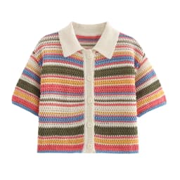 Color Stripe Knit Set Women Short Polo Neck Crop Top Retro Beach Shorts 2025 Summer Vacation Matching Outfit