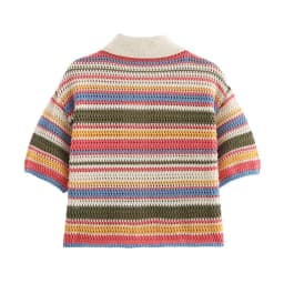 Color Stripe Knit Set Women Short Polo Neck Crop Top Retro Beach Shorts 2025 Summer Vacation Matching Outfit