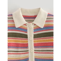 Color Stripe Knit Set Women Short Polo Neck Crop Top Retro Beach Shorts 2025 Summer Vacation Matching Outfit