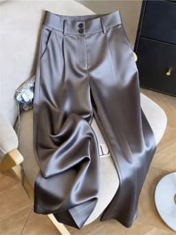 Silk Women's Pants Solid Color Champagne Ladies with Wide Leg Pants New High Waist Breathable Satin Summer Suit Women's Pants