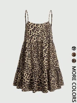 Ladies Leopard Print Halter Dress with Adjustable Straps Vintage Sexy Style Padded Gauze Skirt Fashionable And Versatile
