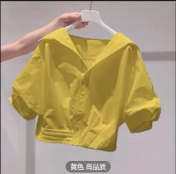 Fanan 2026 Summer New Lapel Bubble Sleeve Shirt Women Loose Fit Cropped Top Female Blouse Shirt