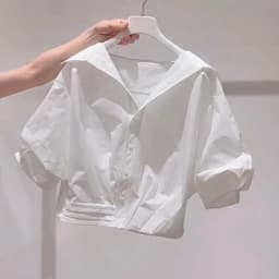 Fanan 2026 Summer New Lapel Bubble Sleeve Shirt Women Loose Fit Cropped Top Female Blouse Shirt