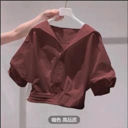 Fanan 2026 Summer New Lapel Bubble Sleeve Shirt Women Loose Fit Cropped Top Female Blouse Shirt