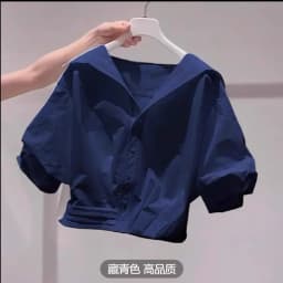 Fanan 2026 Summer New Lapel Bubble Sleeve Shirt Women Loose Fit Cropped Top Female Blouse Shirt