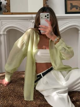 Llinar Semi-transparent Shirt Spring Autumn Women's Loose Shirt Office Lady Solid Color Versatile Top Long Sleeved Lyocell Shirt