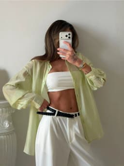 Llinar Semi-transparent Shirt Spring Autumn Women's Loose Shirt Office Lady Solid Color Versatile Top Long Sleeved Lyocell Shirt